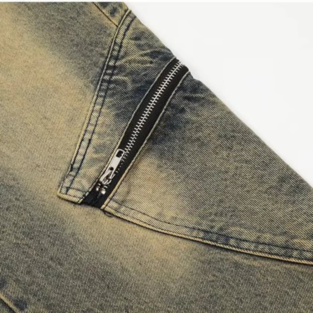 Men's Patchwork High Waisted Retro Slim Denim Cargo Trousers